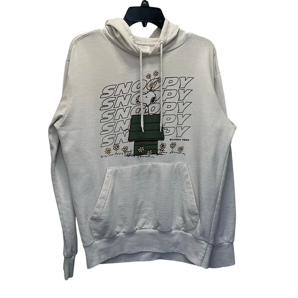 Peanuts | Snoopy & Woodstock Size Small Beige Hoodie Graphic Print Sweatshirt
